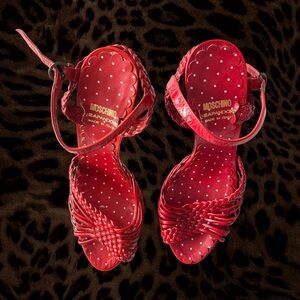 Moschino Cheap And Chic Red + White Polka Dot Sandals